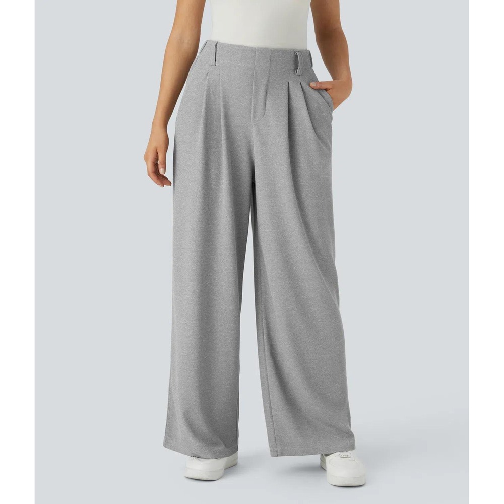 Halara Wide Leg Pleated Sweatpants Heathered Grey High Rise Size Sm Regular